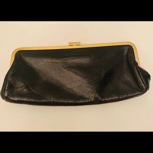 Banna Republic Leather Clutch Black with Gold Trim